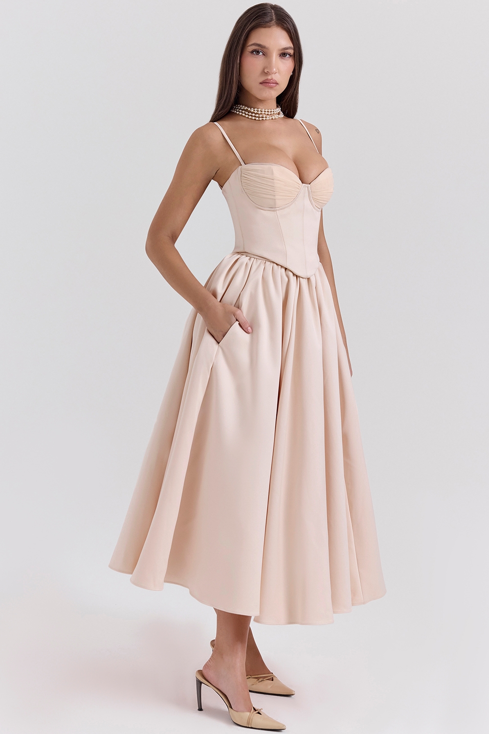 Perfect-Peach Satin Corset and Skirt - SALE