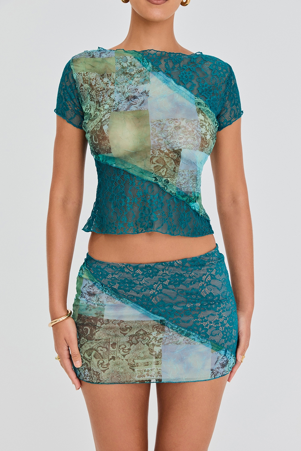 Mistress Rocks Ocean Teal Panelled Mini Skirt - SALE