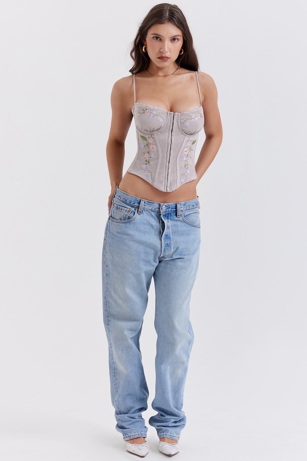 Petunia-Light Lavender Embroidered Corset