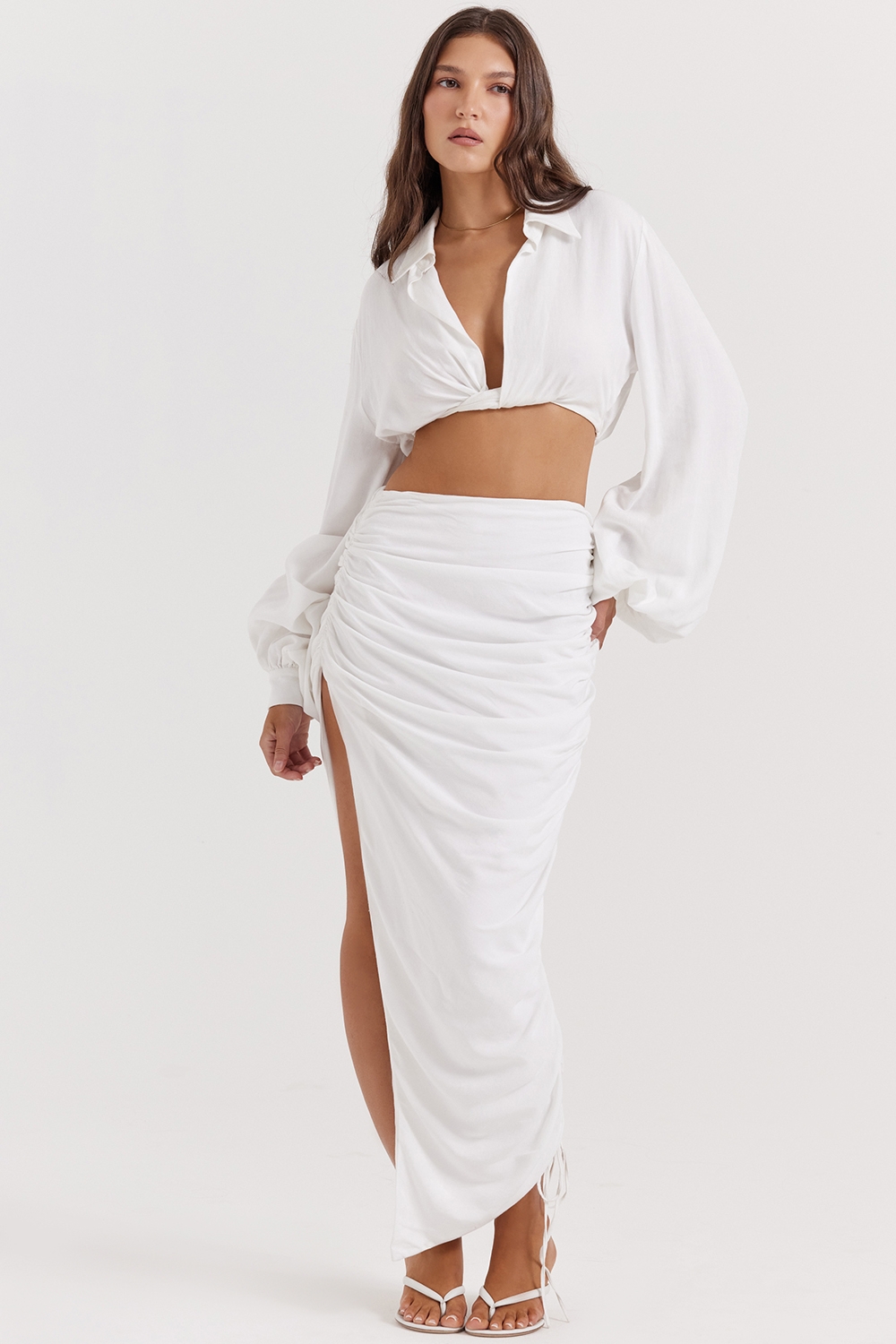 Palmer-White Plunge Blouson Top