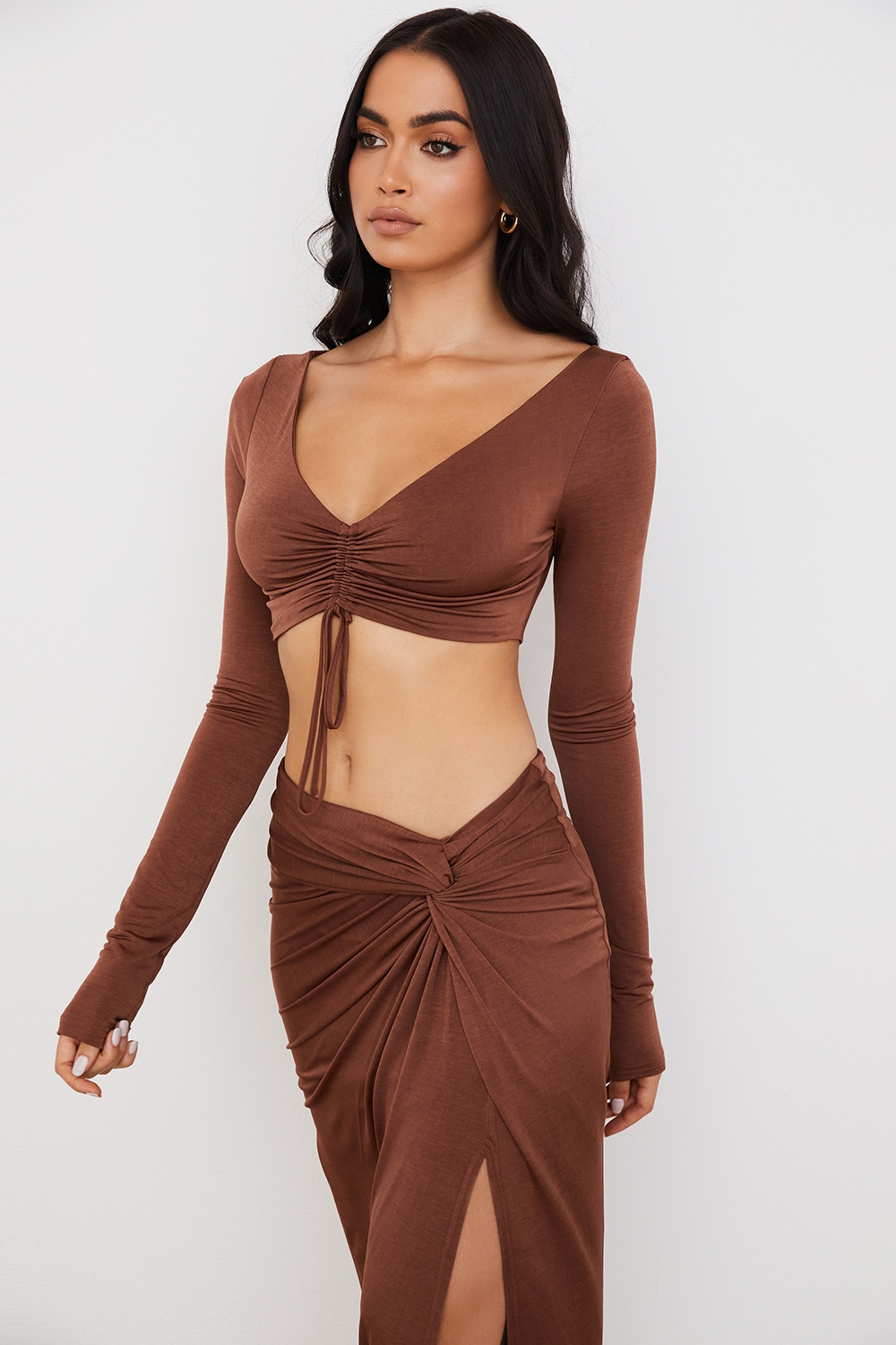 Angelita-Chocolate Gathered Crop Top