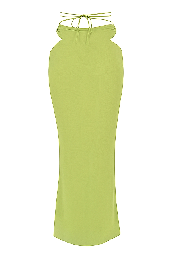 Madeline-Lime Green Georgette Maxi Skirt