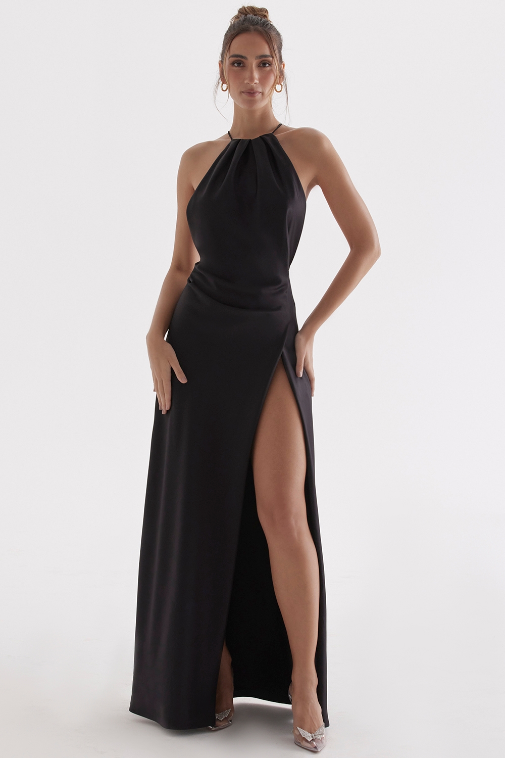 Zanab-Black Thigh Slit Maxi Dress