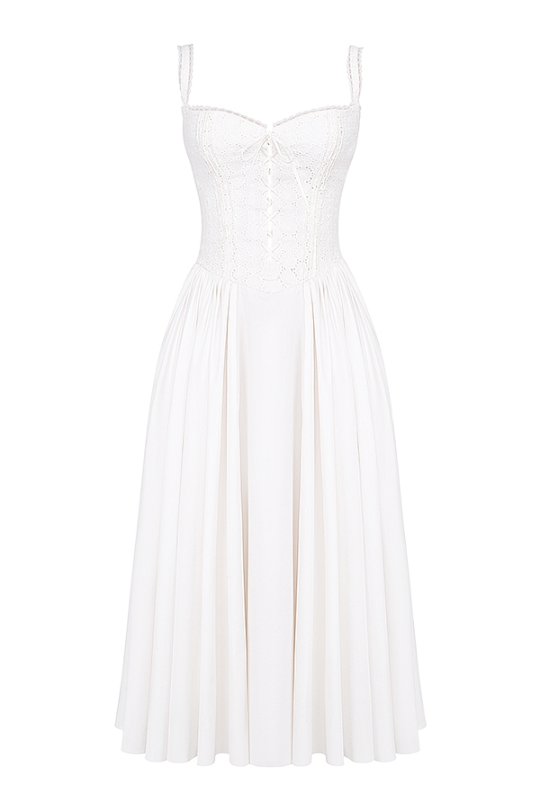 Milia-White Broderie Anglais & Cotton Midi Dress