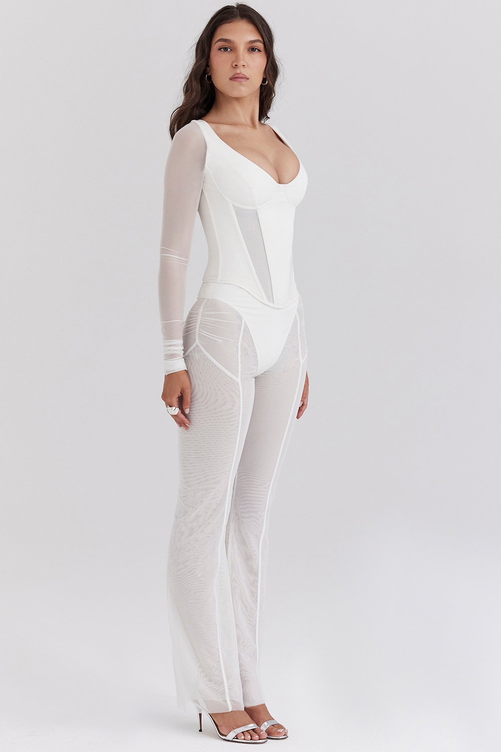 Avalon-White Mesh High Waist Trousers