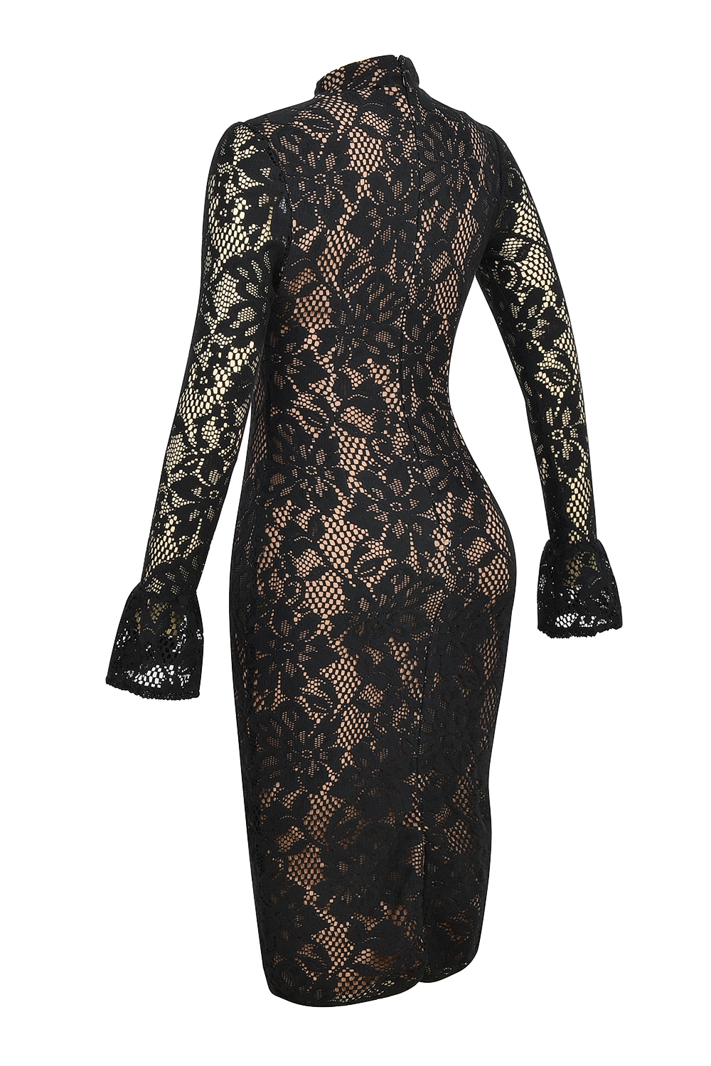Pierette-Black Lace Midi Dress