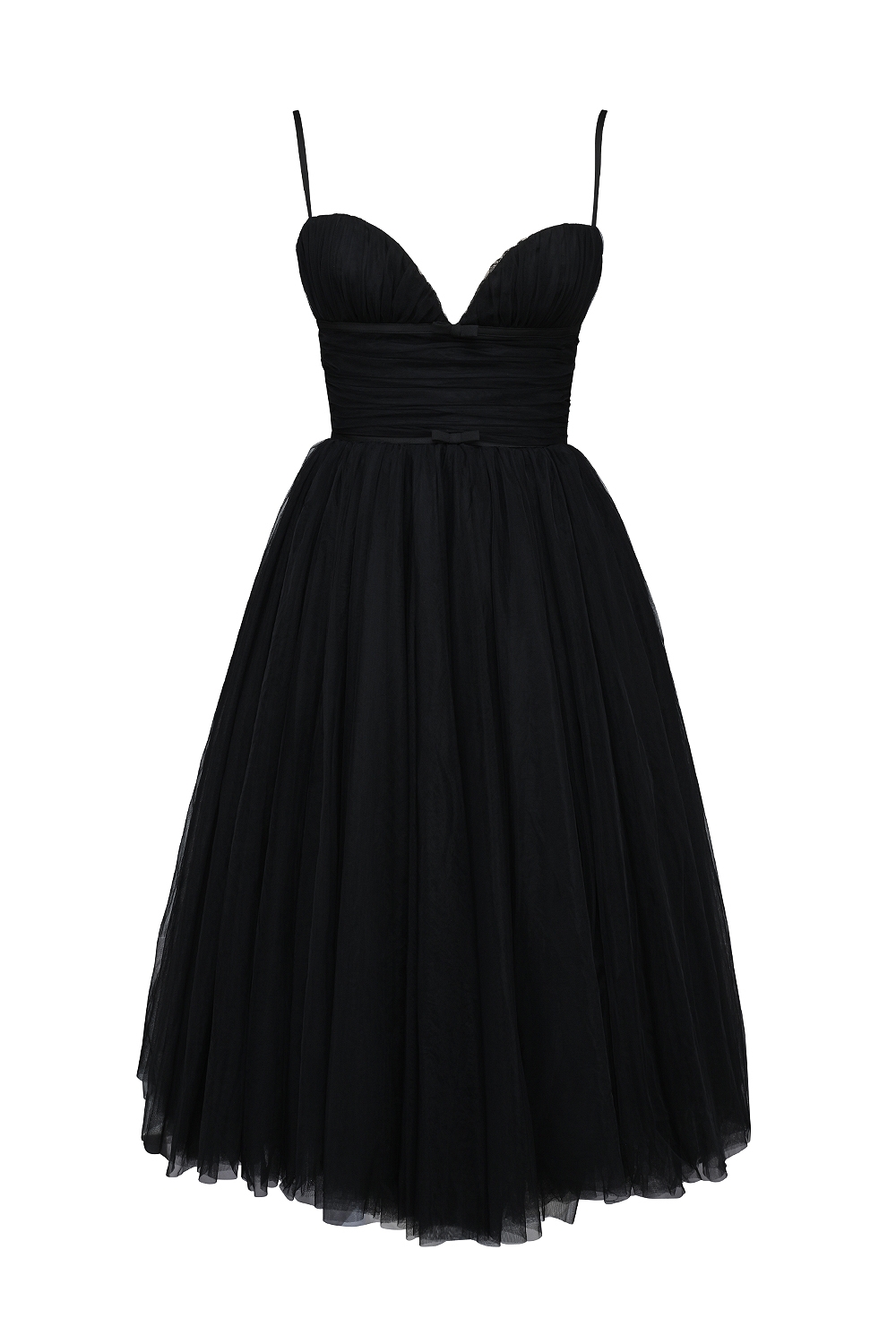 Countess-Black Tulle Ruched Bodice Midi Dress - SALE