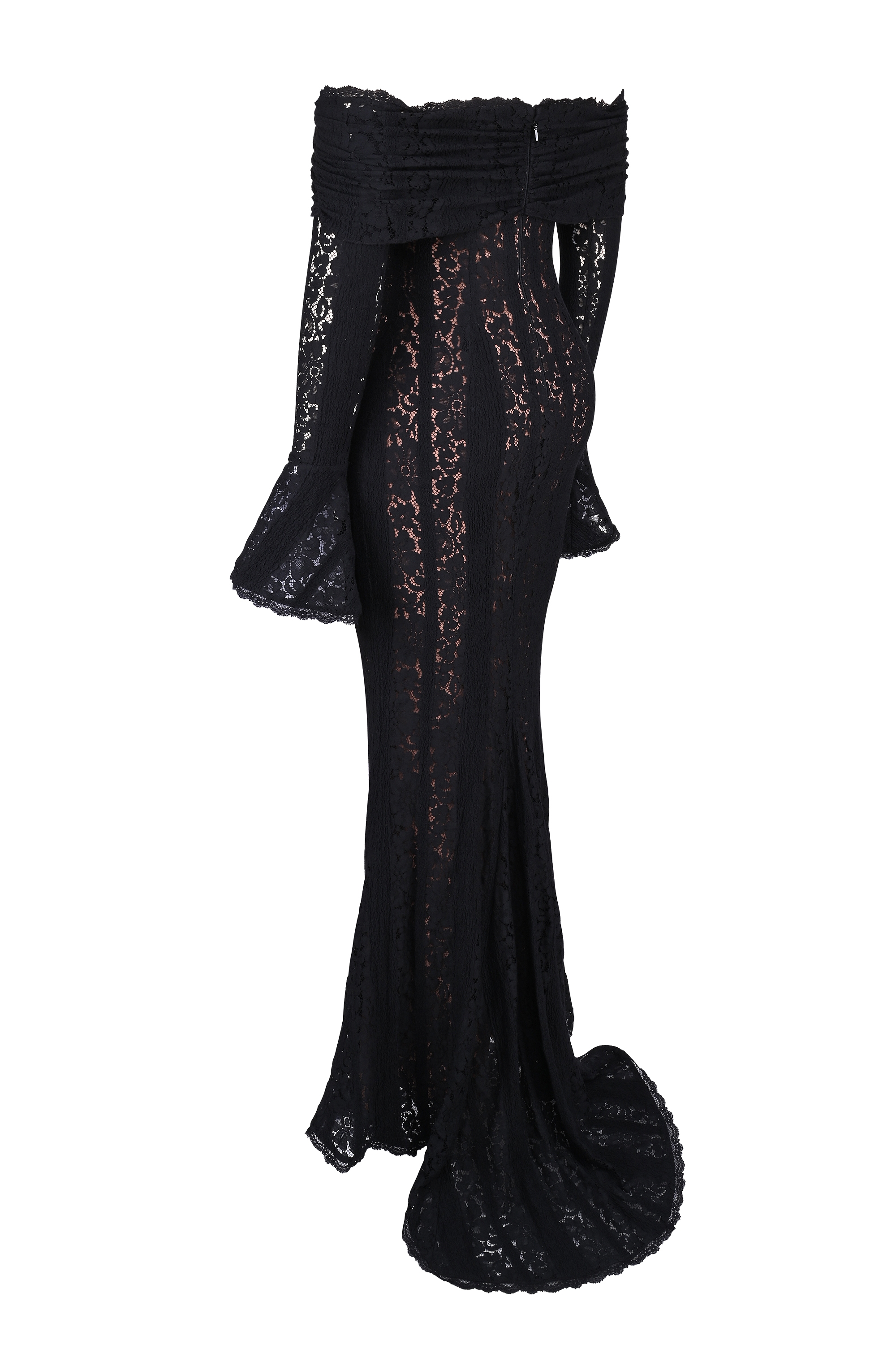 Belle-Black Off Shoulder Floral Lace Maxi Dress