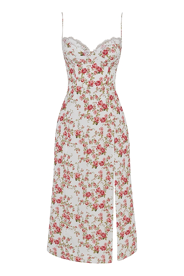 Charlotte-Rose Print Corset Midi Sundress