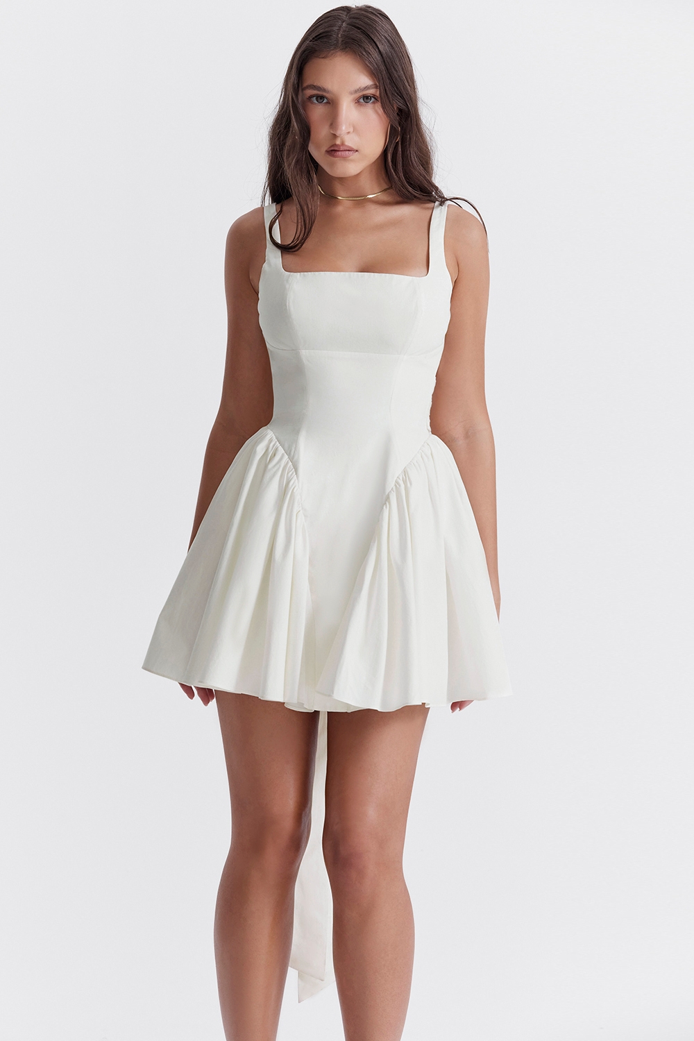 Florianne-Ivory Cotton Bow Mini Dress