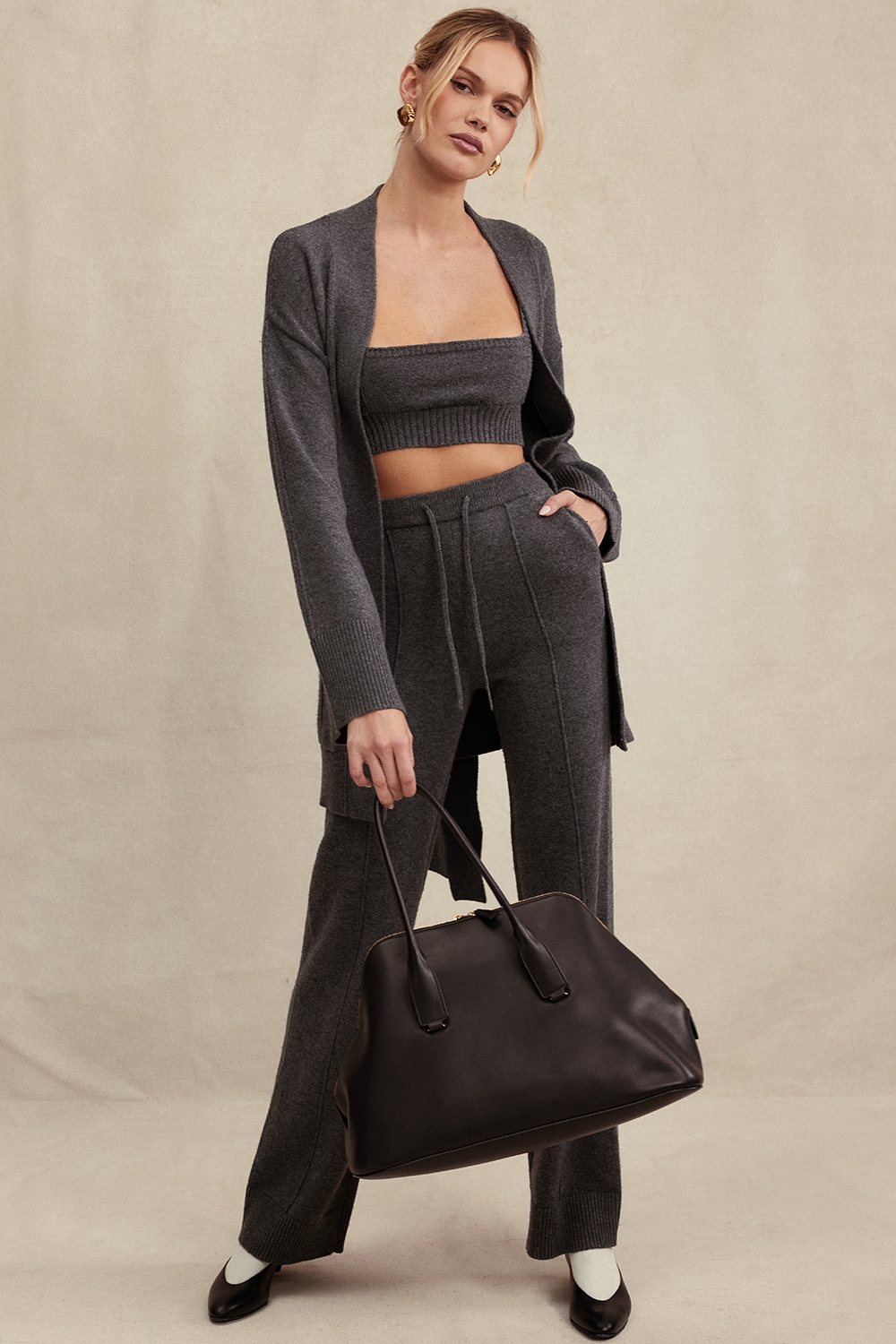 Yalina-Charcoal Cashmere Blend Trousers - SALE