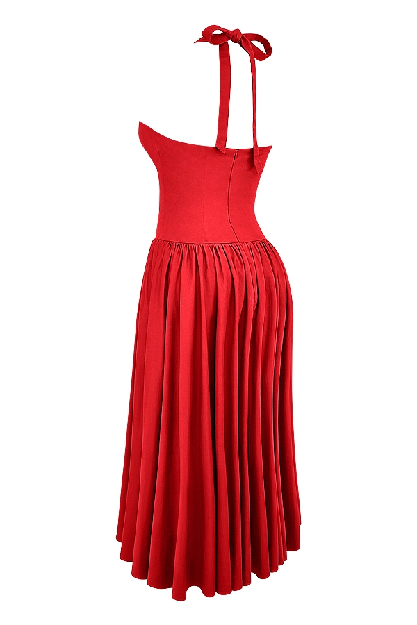 Coquette-Scarlet Halter Midi Dress