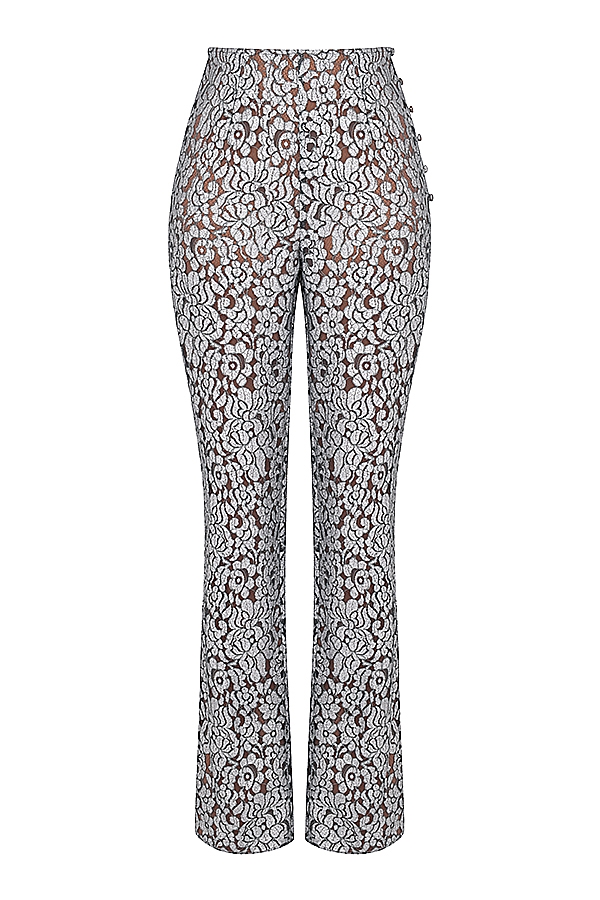 Mara-Silver Metallic Lace Trousers