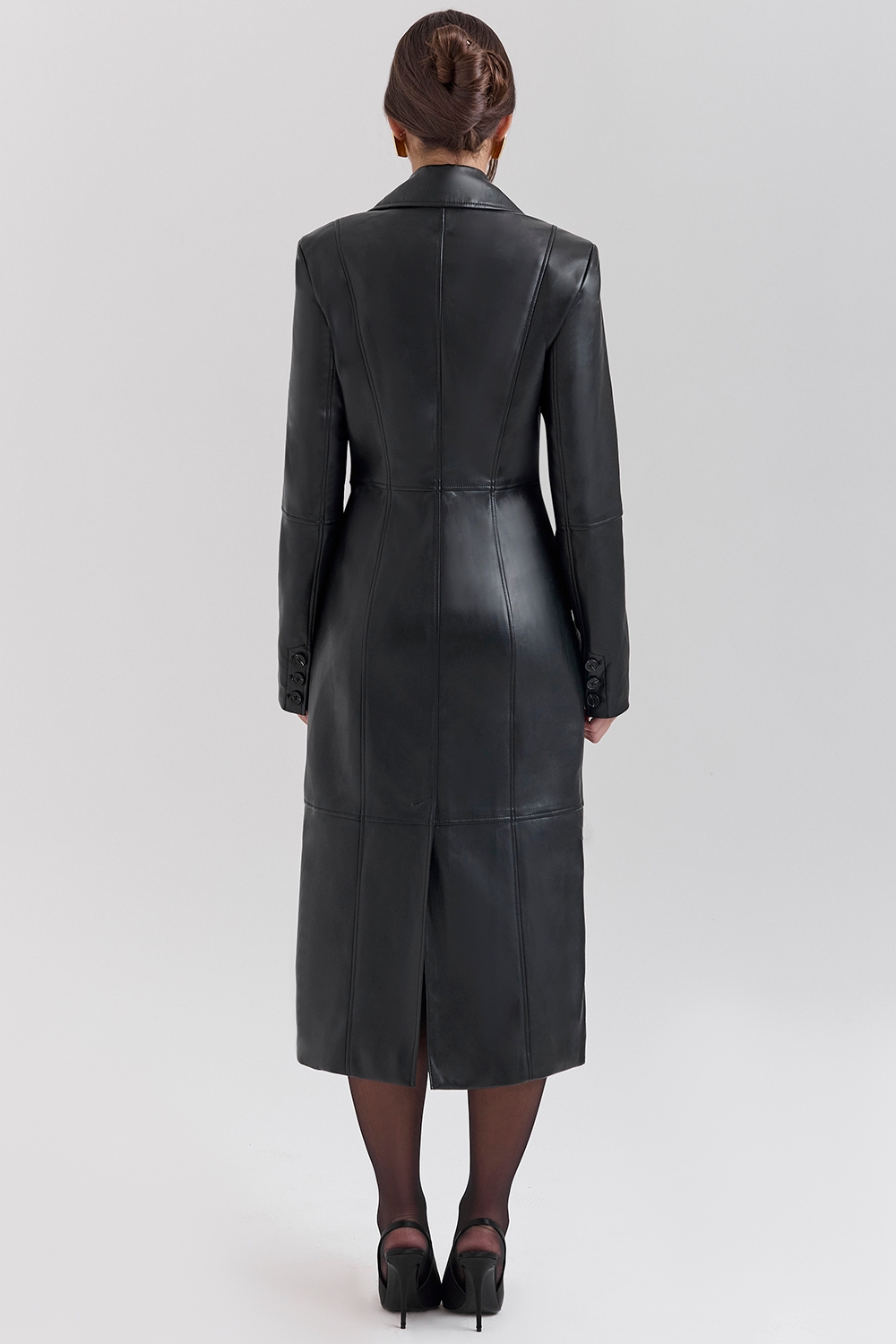 Marcel-Black Faux Fur Trimmed Vegan Leather Coat
