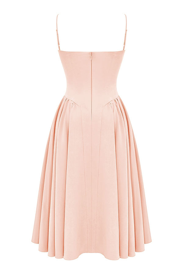 Samaria-Peach Parfait Twill Corset Midi Dress