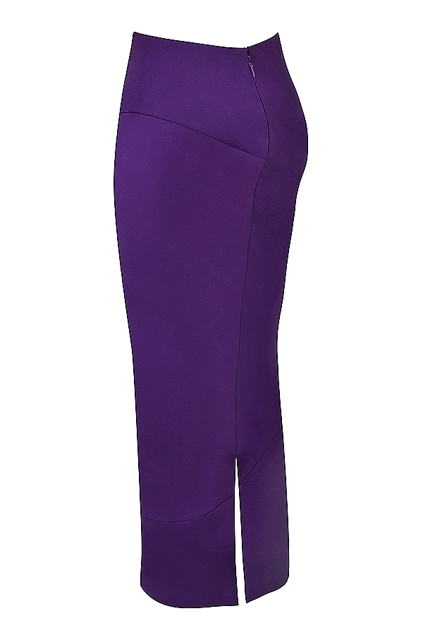 Colette-Grape Satin Low Waist Midi Skirt