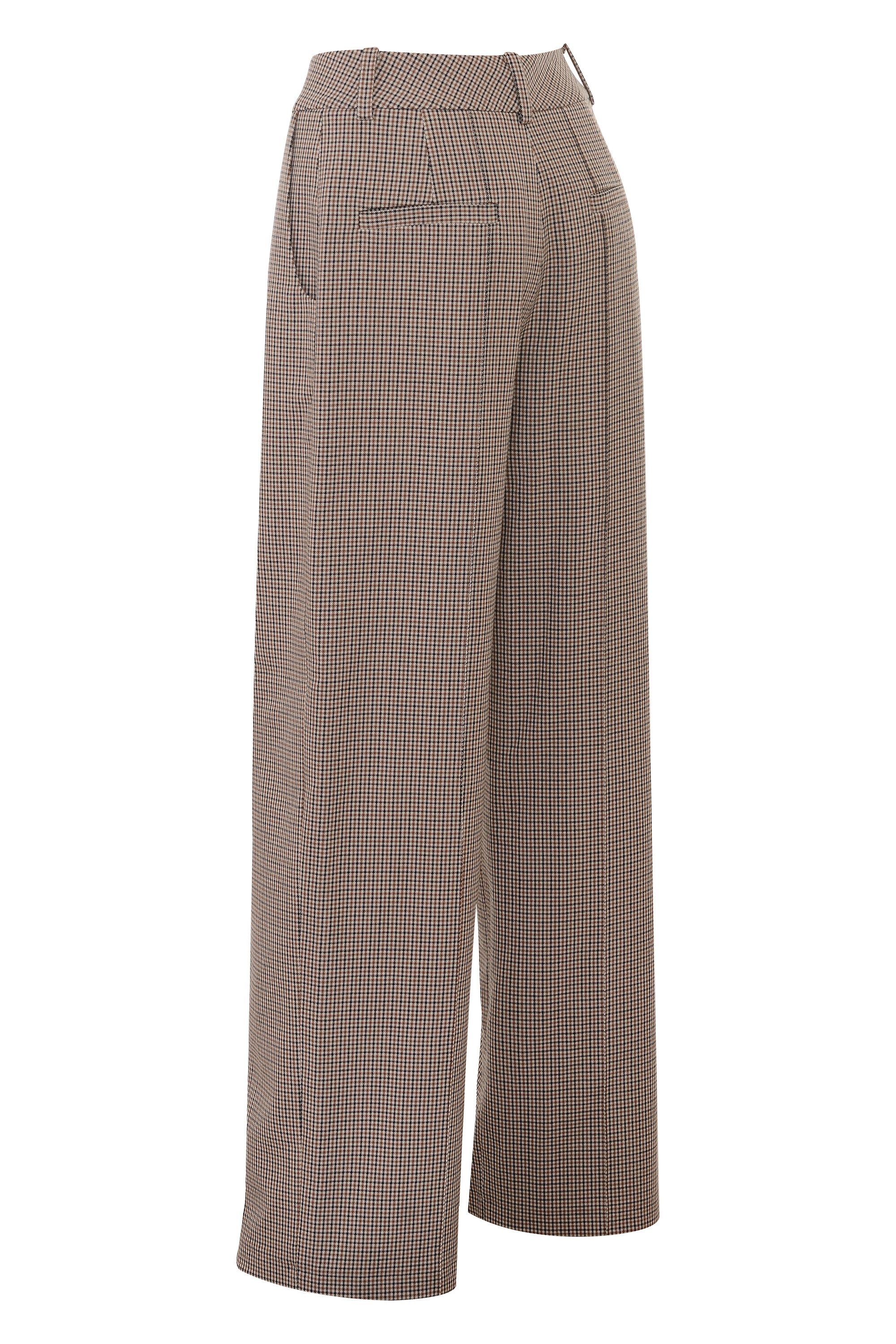 Hayden-Brown Puppytooth Wide Leg High Waist Tailored Trousers