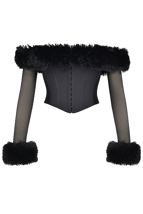 Merle-Black Faux Fur Trim Corset