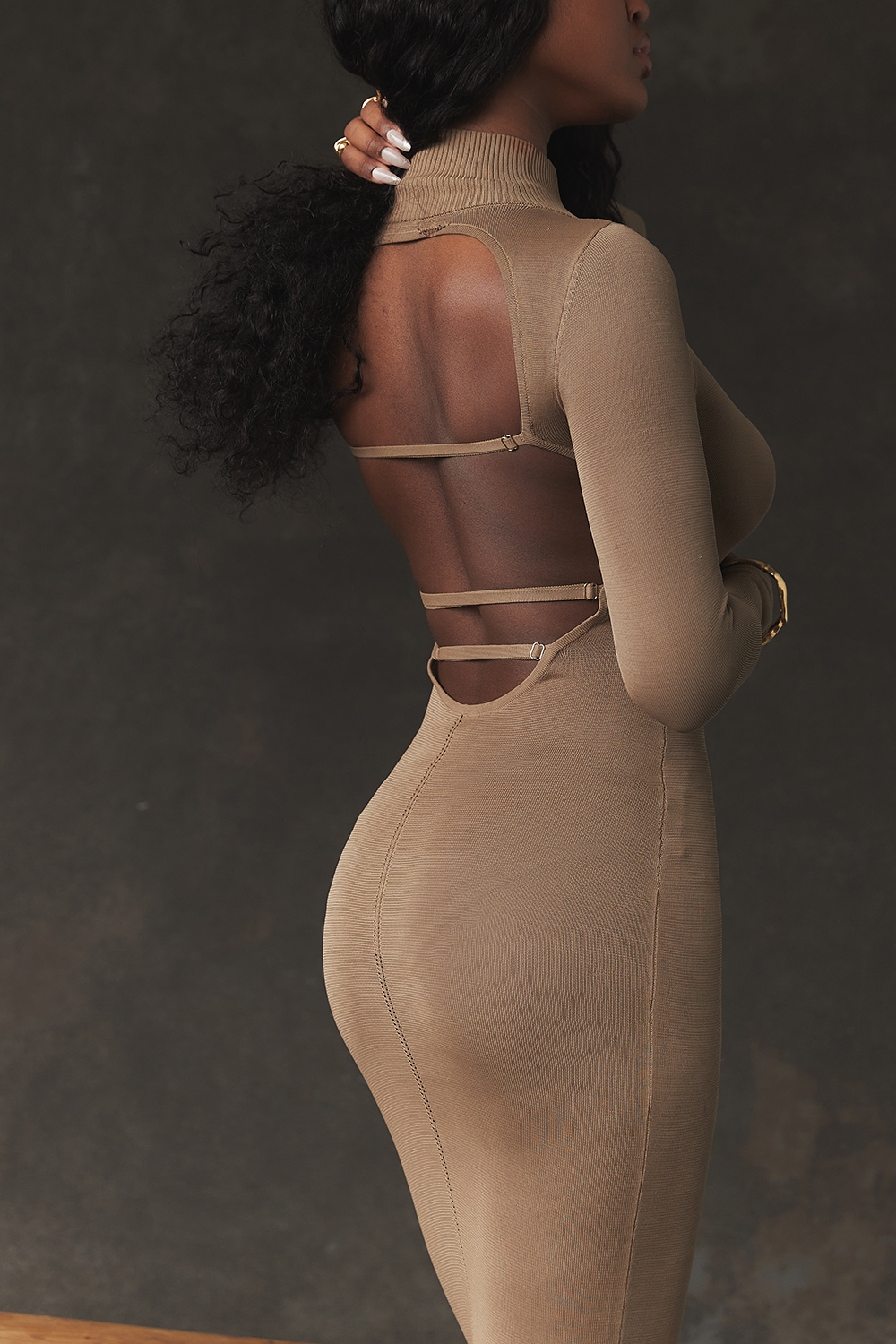 Roberta-Tan Knit Midi Dress