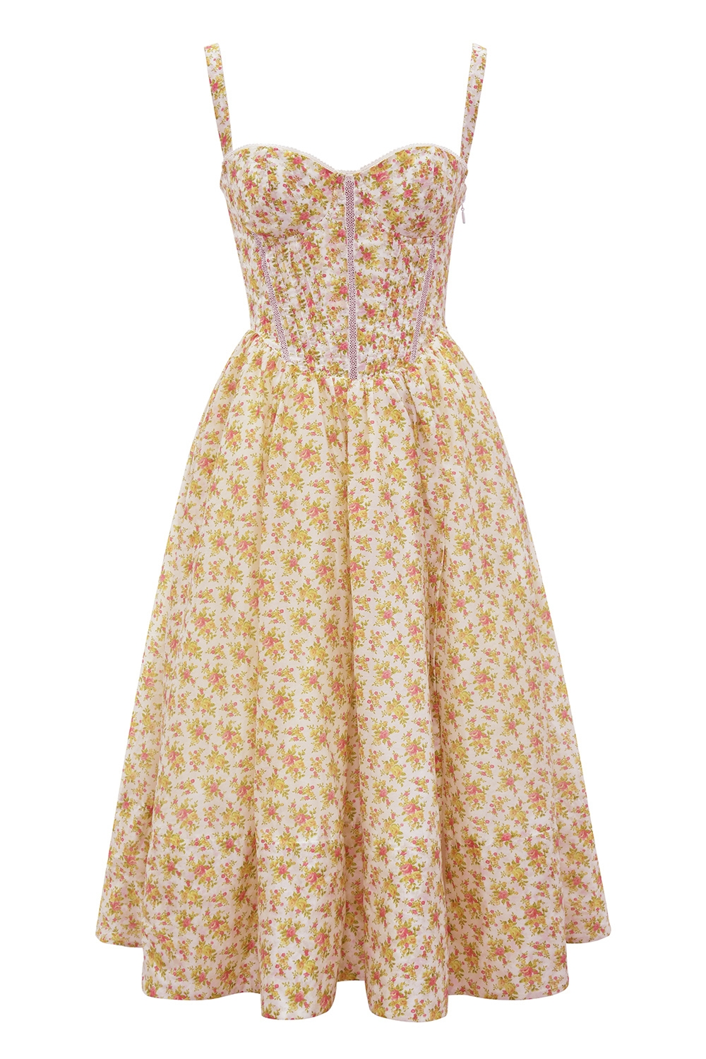 Kelly-Royal Rose Print Corset Midi Sundress