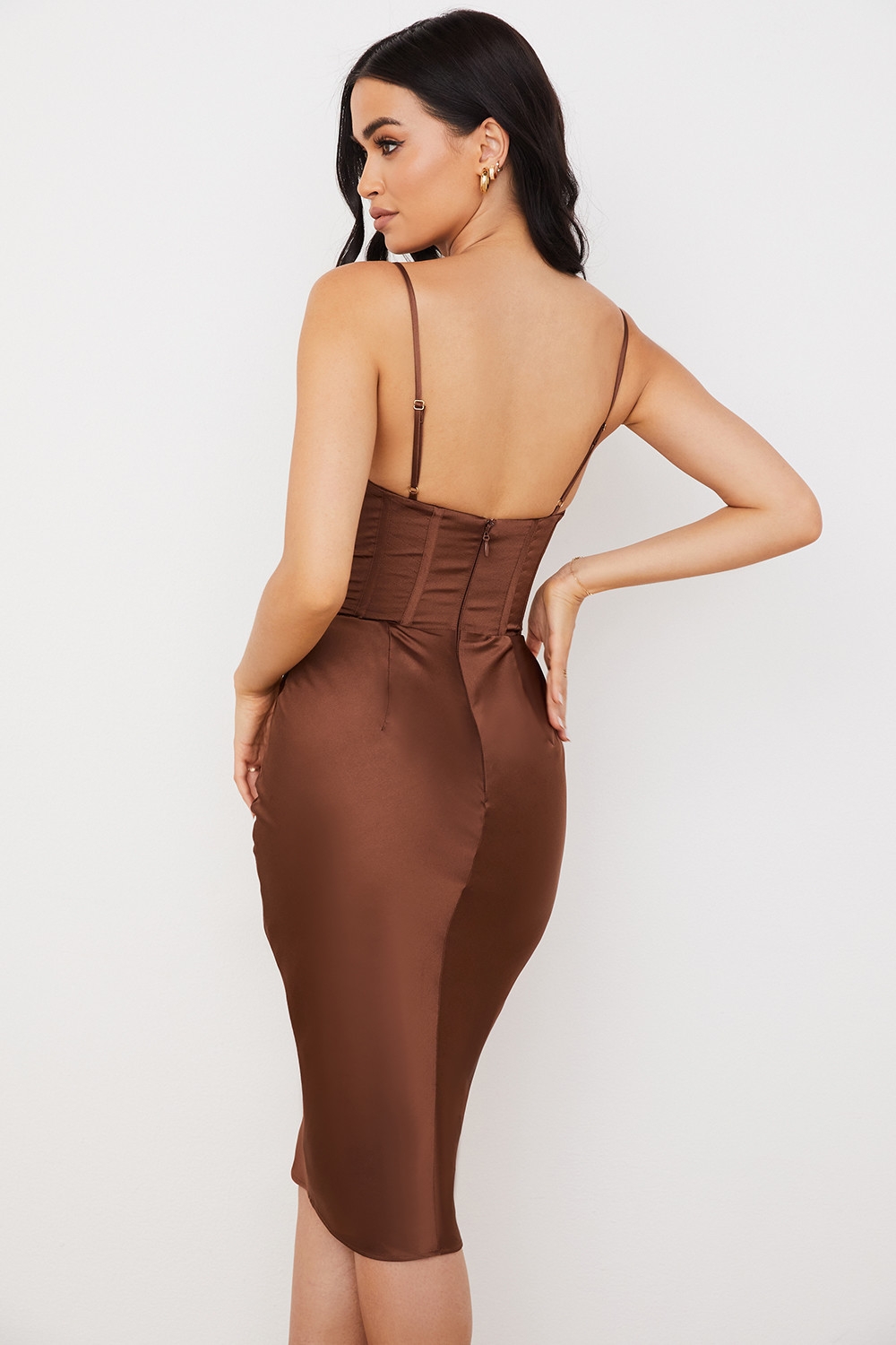 Myrna-Chocolate Satin Corset Slip Dress