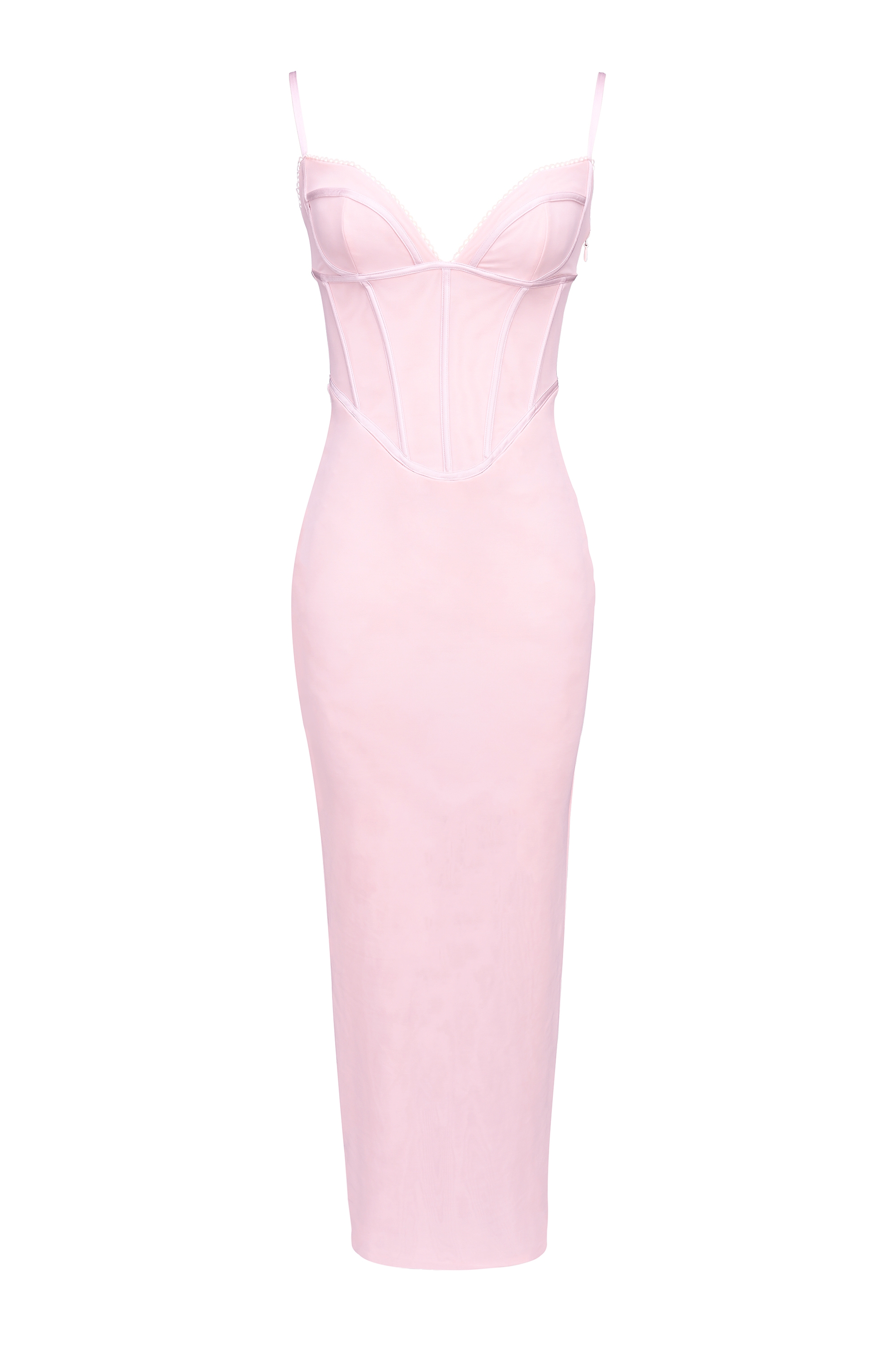 Romy-Pink Mesh Bodycon Maxi Dress