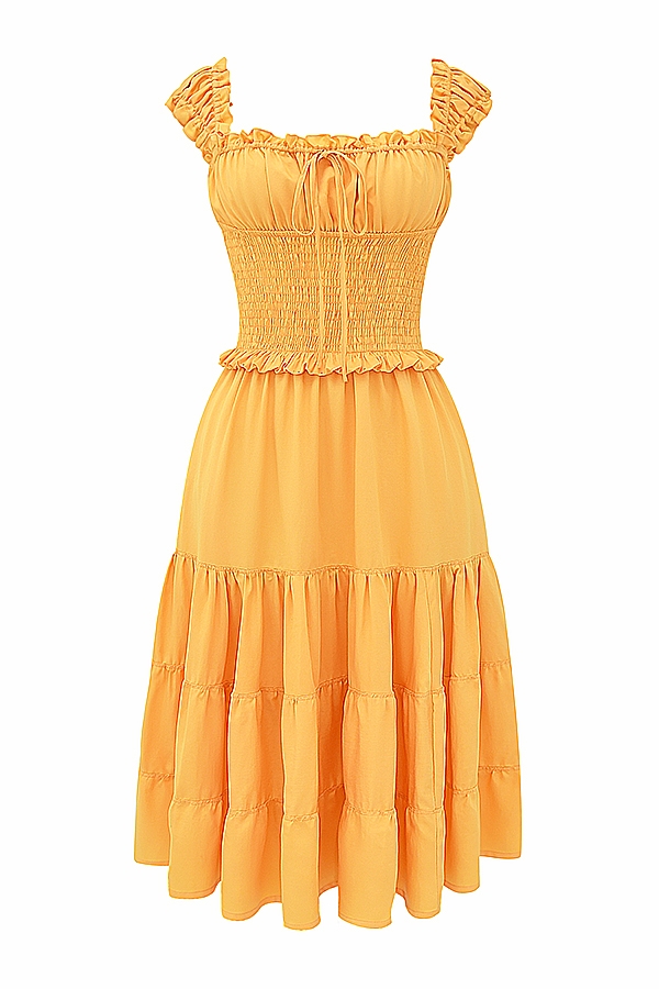 Phedra-Tangerine Shirred Sundress