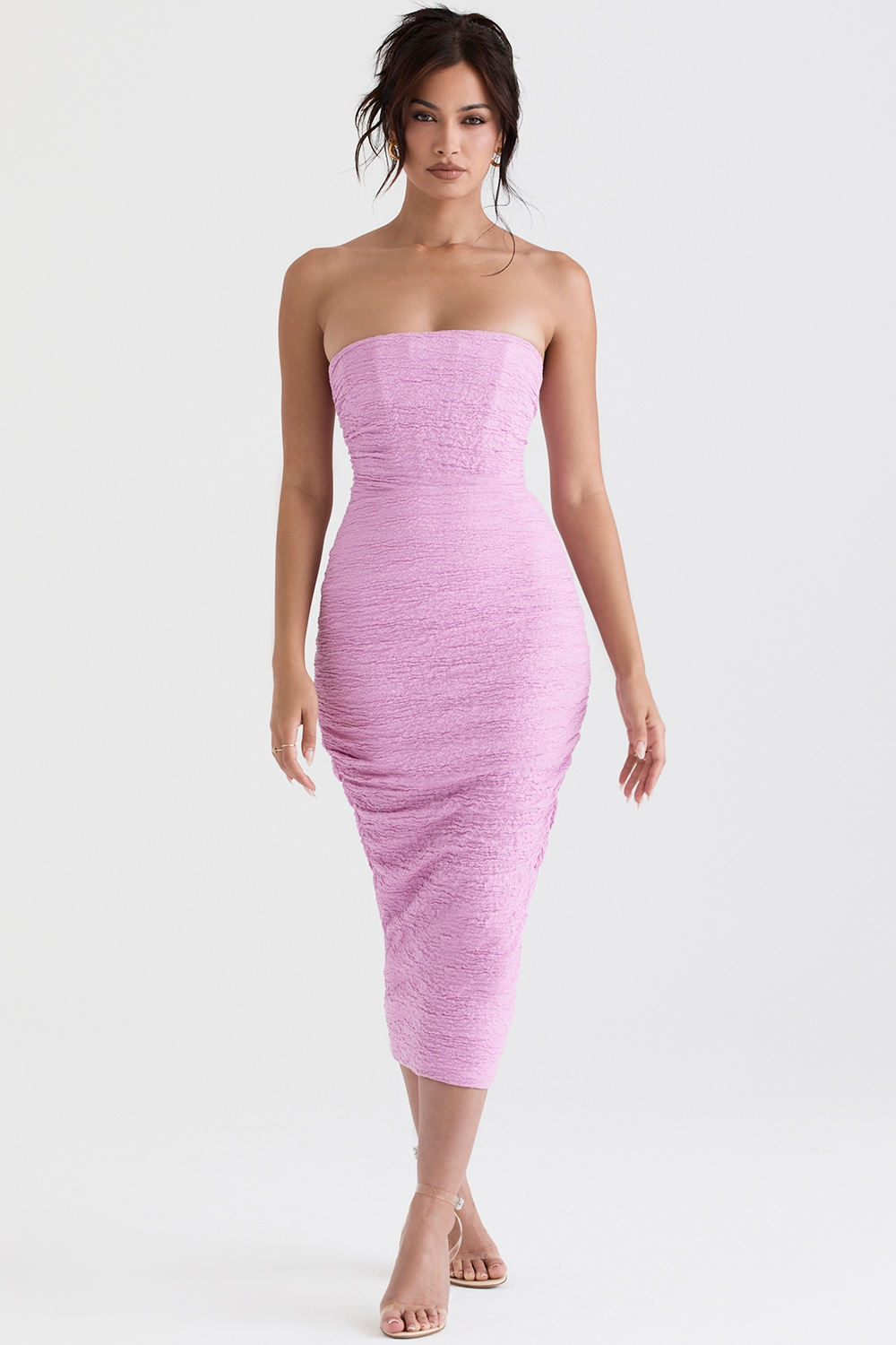 Tana-Pink Strapless Corset Midi Dress