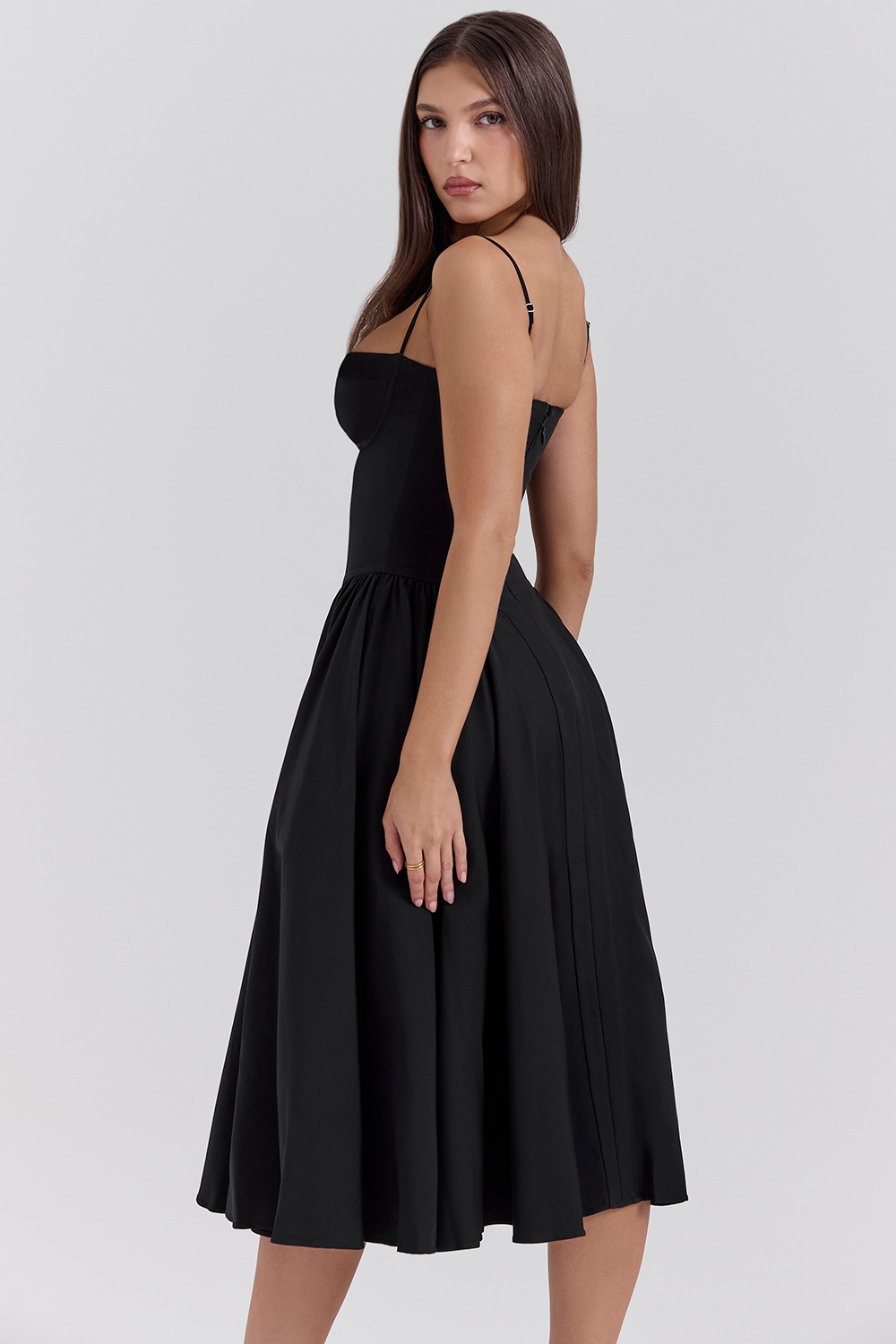 Samaria-Black Corset Midi Dress