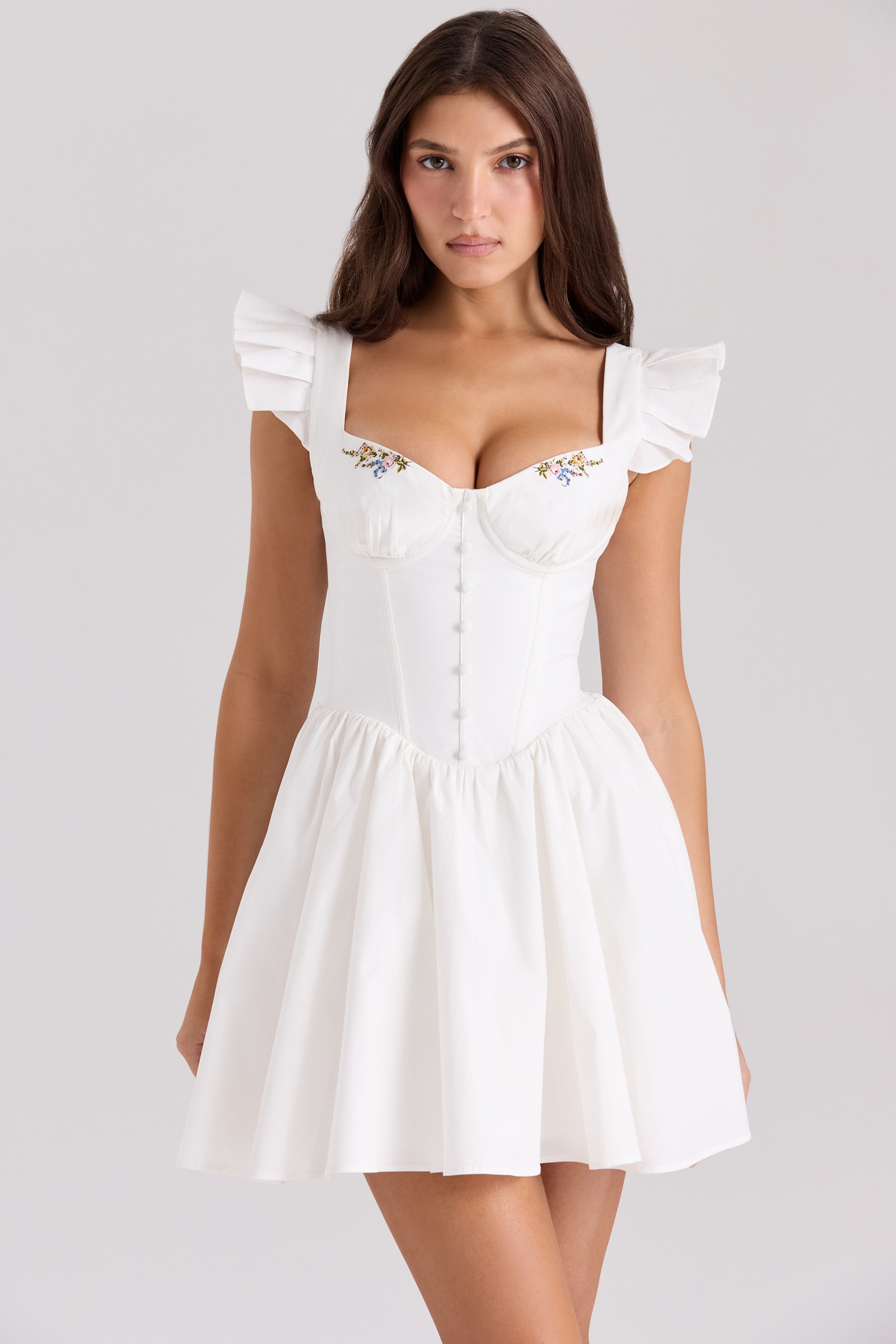 Sisi-White Cotton Embroidered Mini Dress