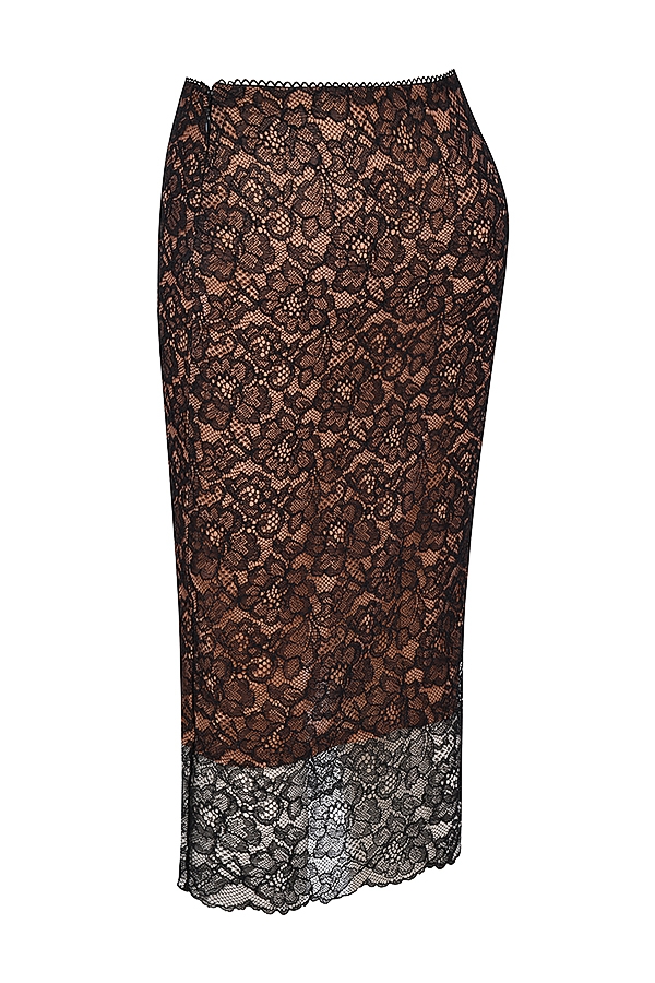 Yolanda-Black Lace Midi Skirt