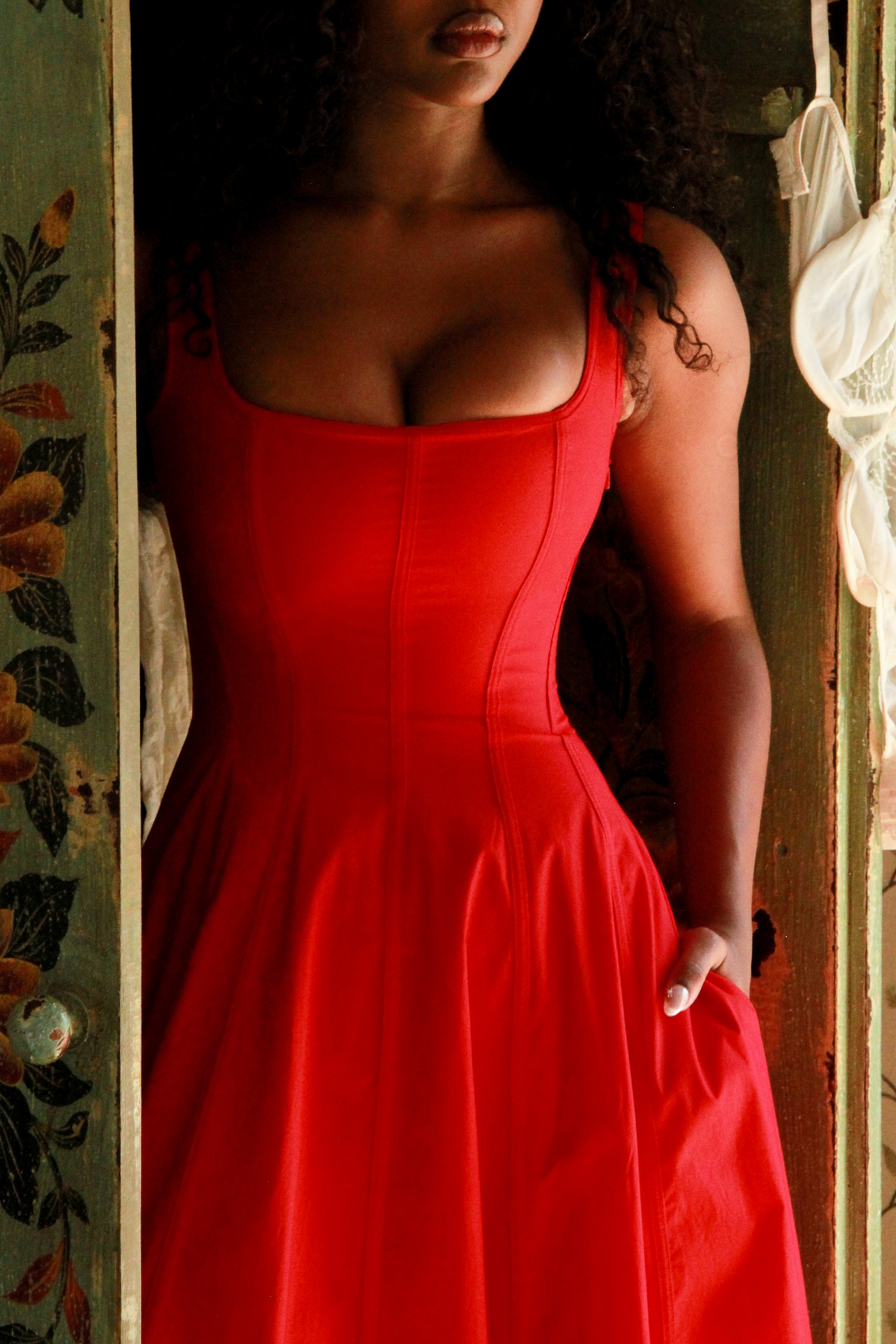 Mariabella-Red Stretch Cotton Midi Sundress