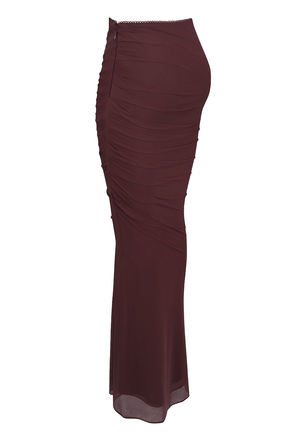 Cassidy-Cabernet Fluted Hem Mesh Maxi Skirt