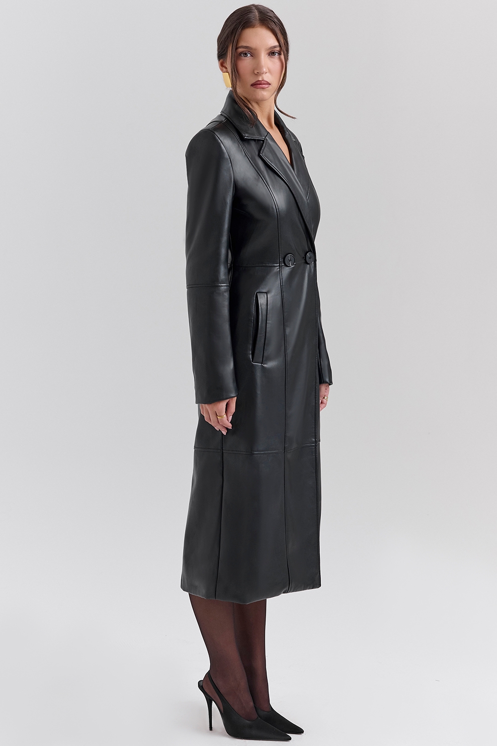 Marcel-Black Faux Fur Trimmed Vegan Leather Coat