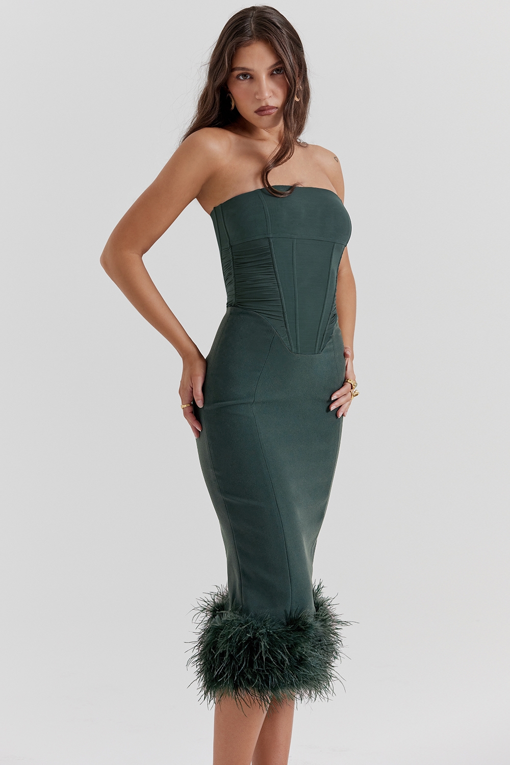 Fionula-Emerald Green Strapless Corset Dress
