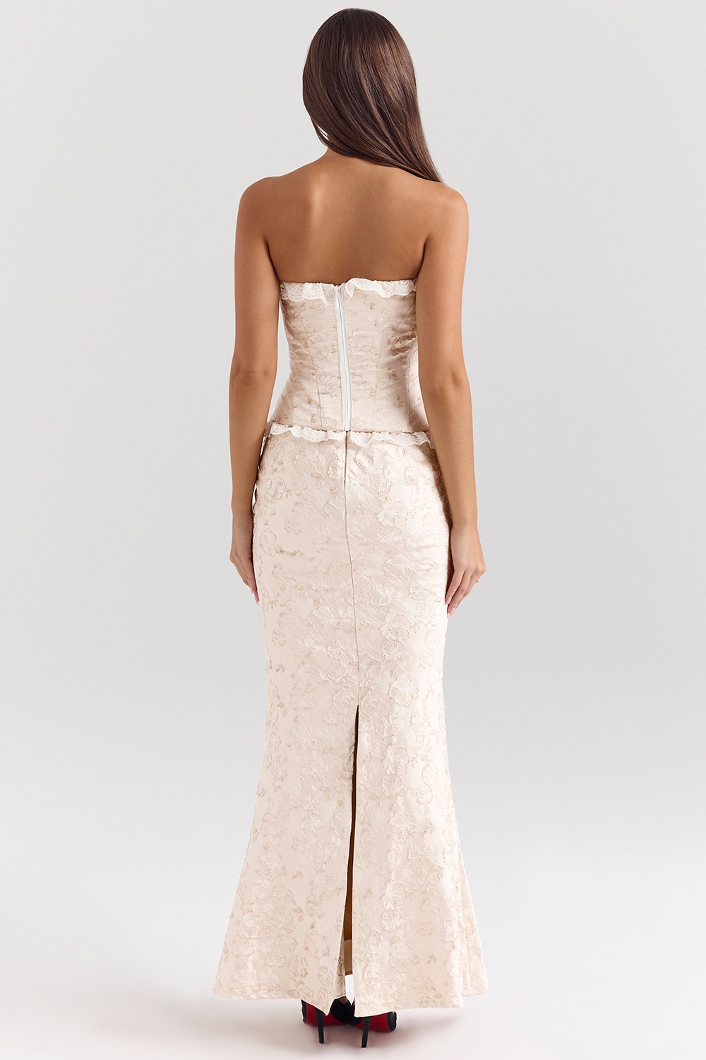 Mara-Ivory Metallic Jacquard Maxi Skirt