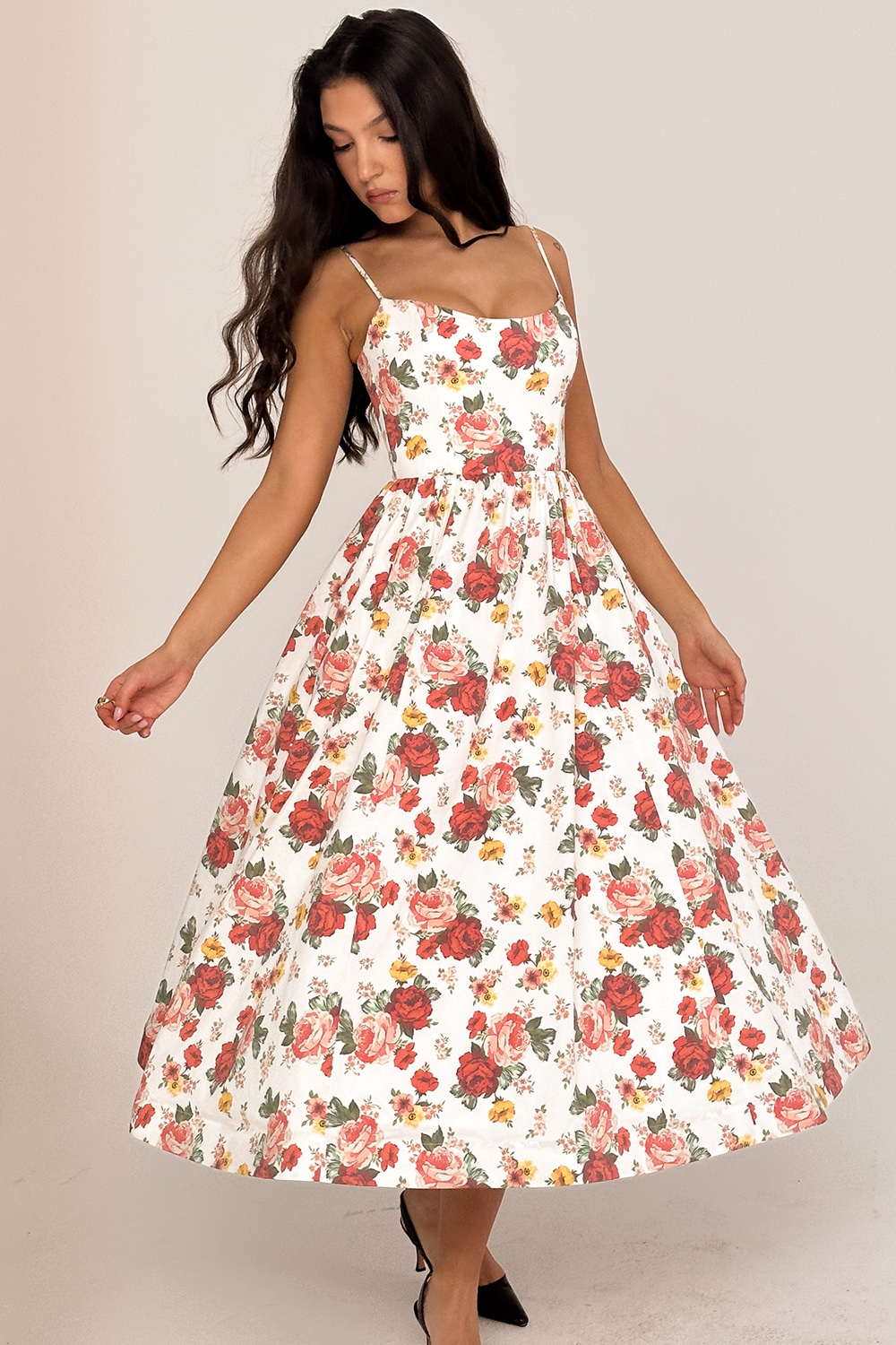 Lolita-Italian Rose Print Cotton Corset Sundress