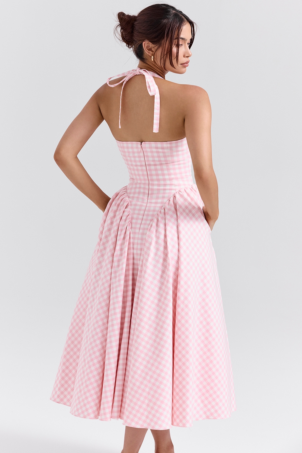 Marilyn-Strawberry Shortcake Gingham Halter Midi Sundress