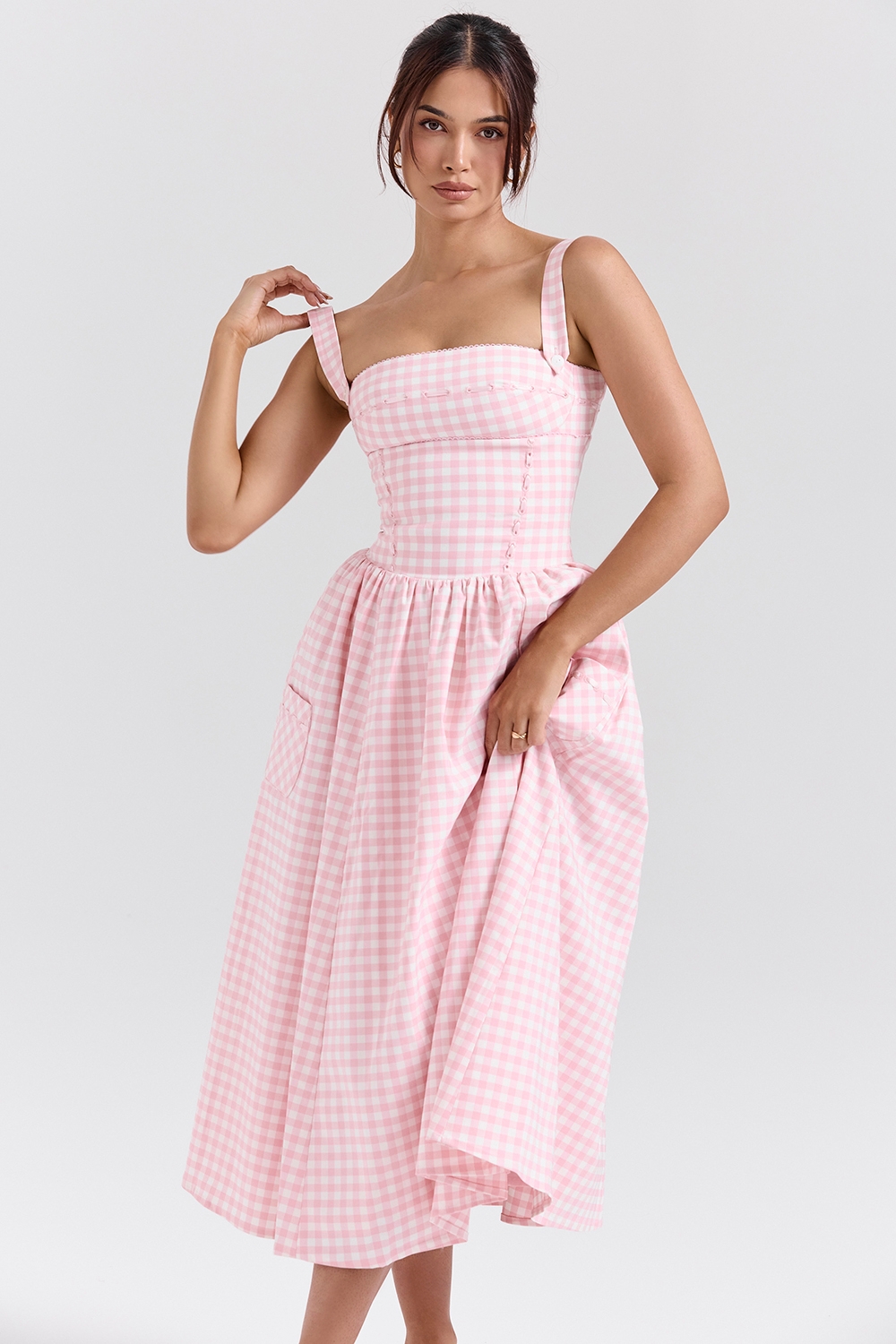 Vivien-Strawberry Shortcake Gingham Midi Sundress