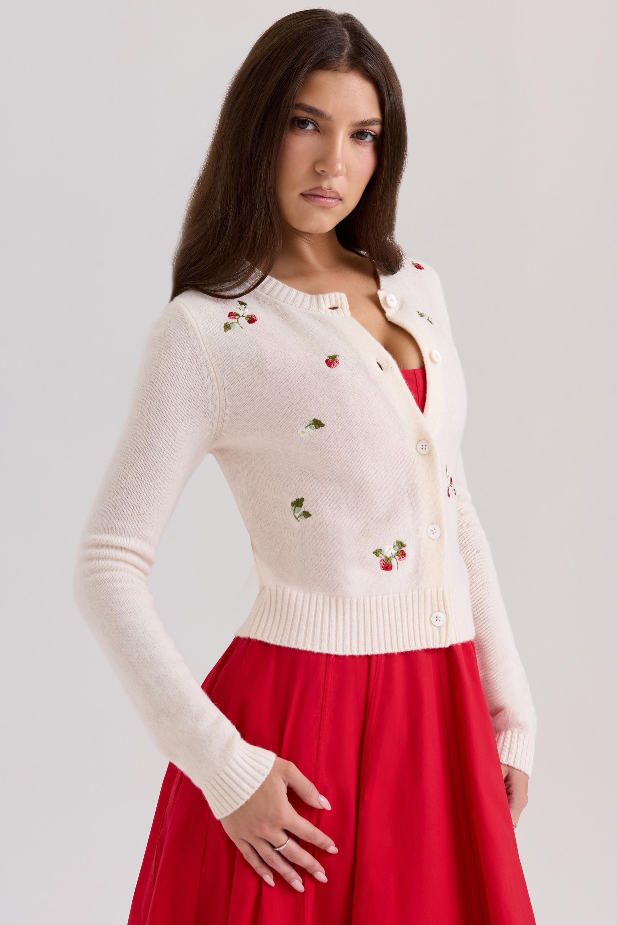 Evelina-Cream Wool Embroidered Cardigan