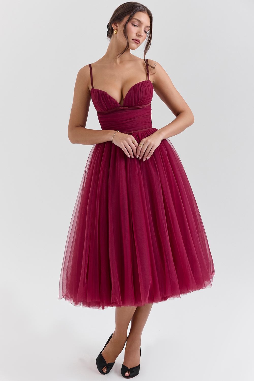 Countess-Cabernet Tulle Midi Dress - SALE