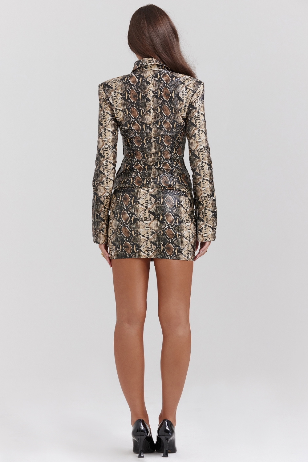 Lena-Snake Print Vegan Leather Skirt