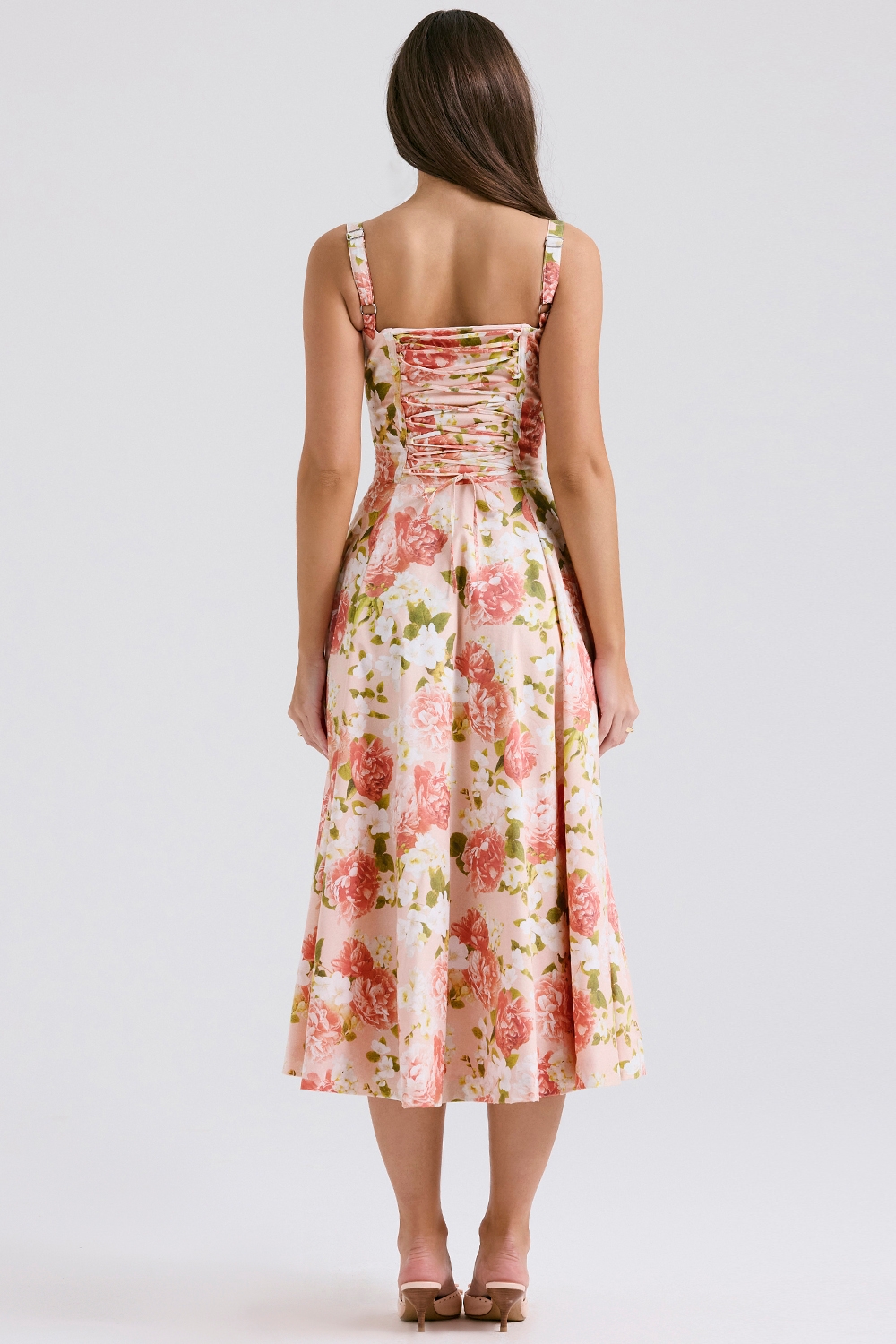 Carmen-Pink Peony Print Cotton Bustier Sundress