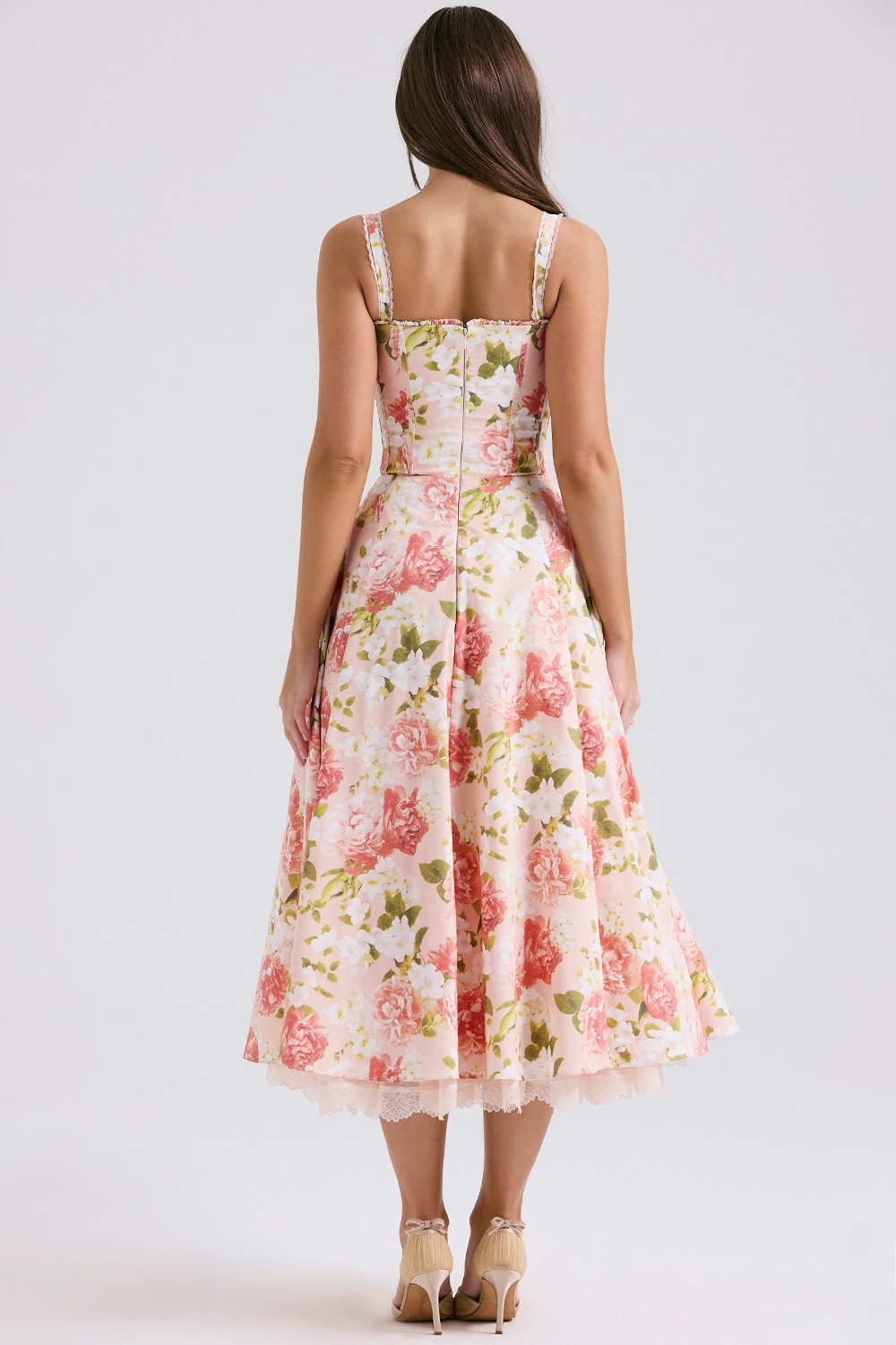 Rosalee-Pink Peony Print Cotton Bustier Sundress
