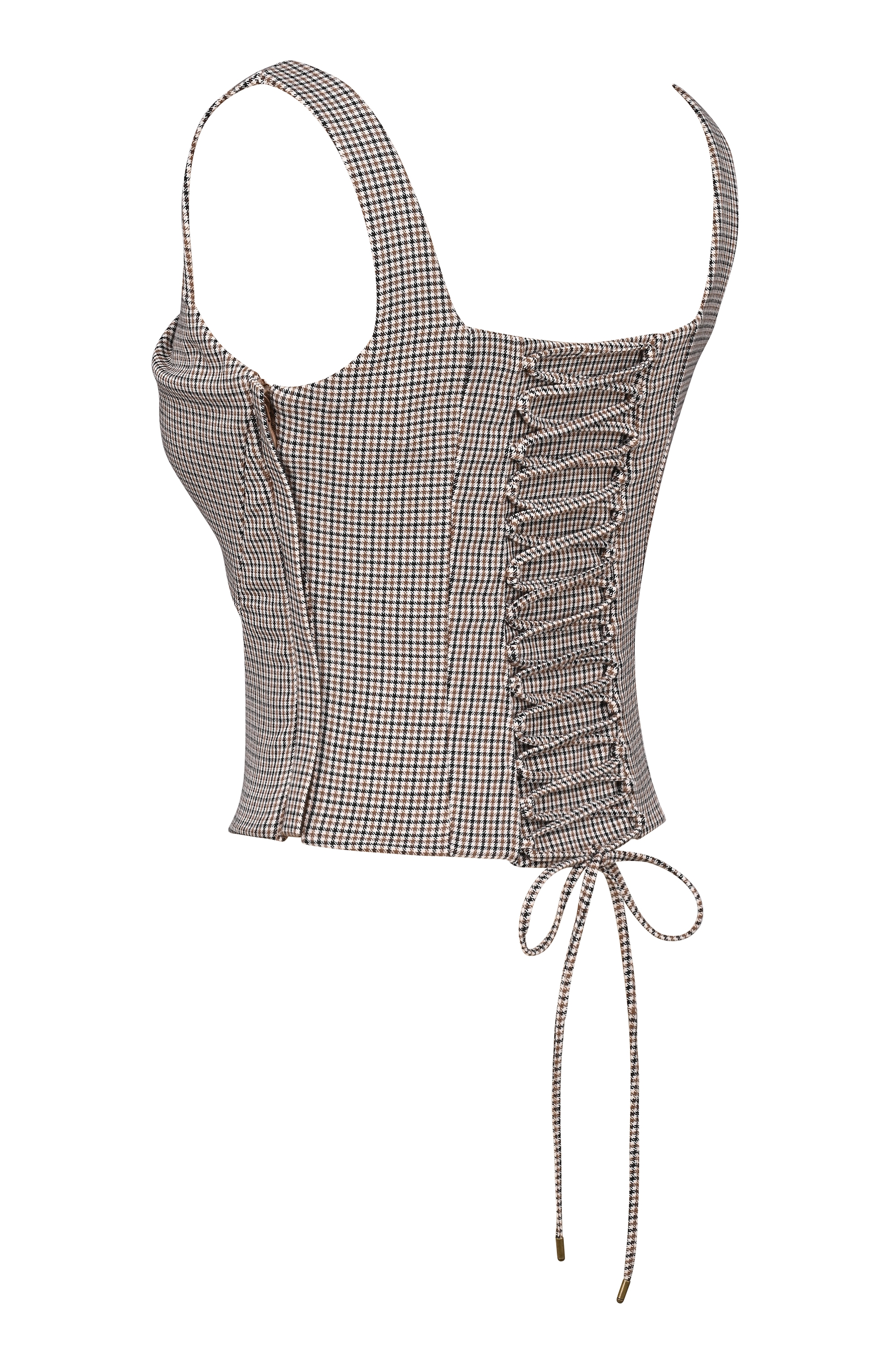 Selma-Brown Puppytooth Boned Corset Top