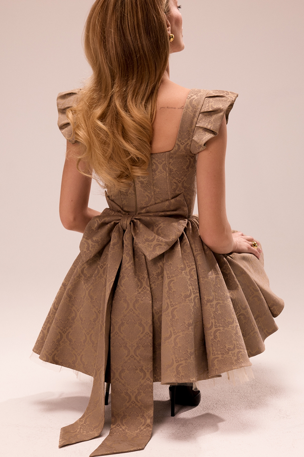 Saasha-Gold Jacquard Mini Dress - SALE