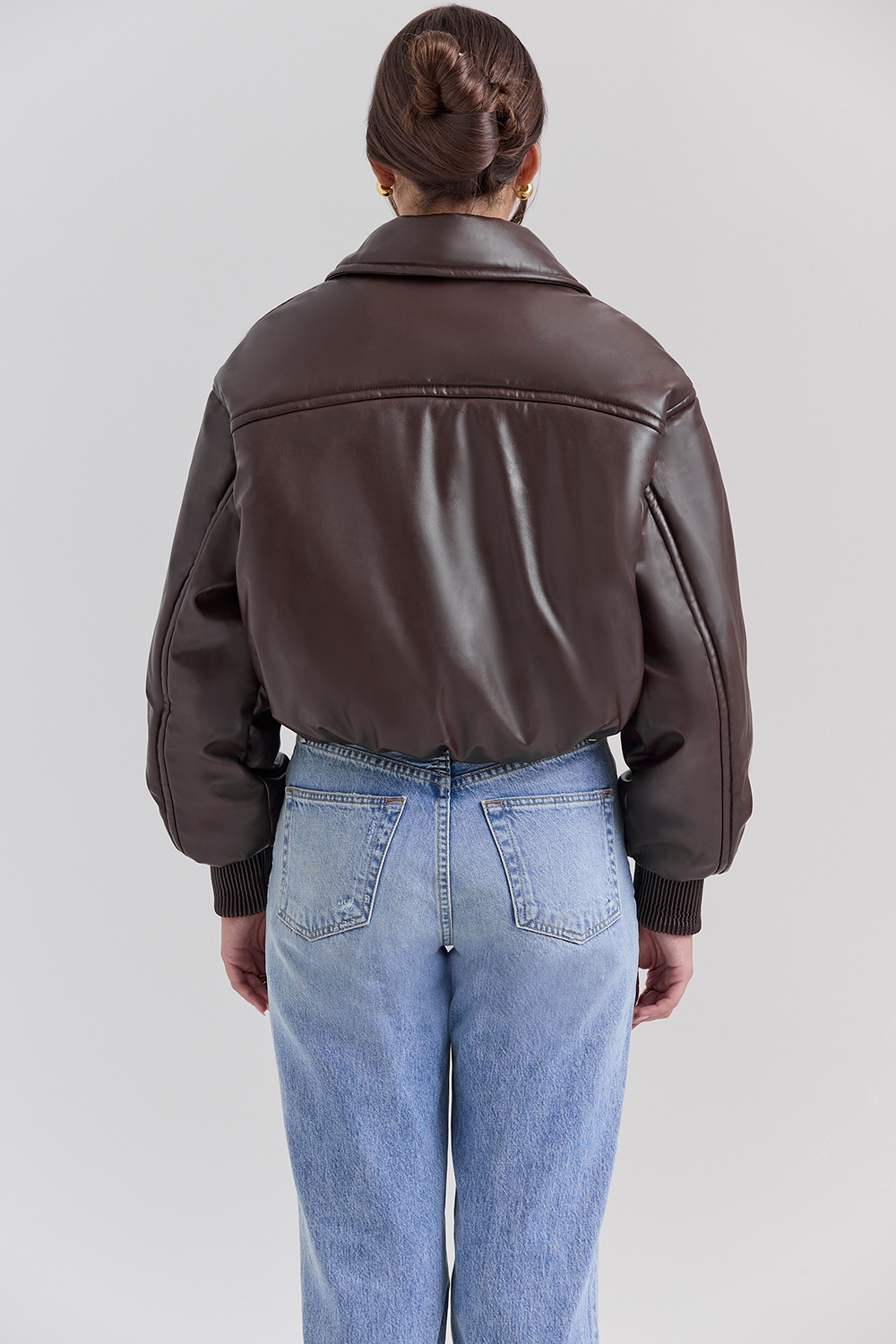 Sante-Dark Brown Vegan Leather Bomber Jacket