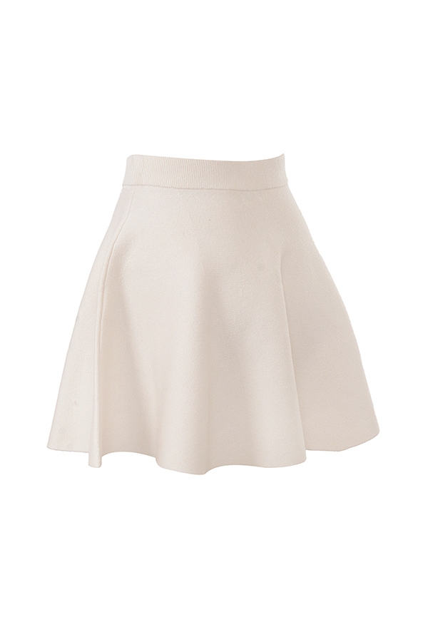 Rosina-Cream Wool Cashmere Flounce Mini Skirt