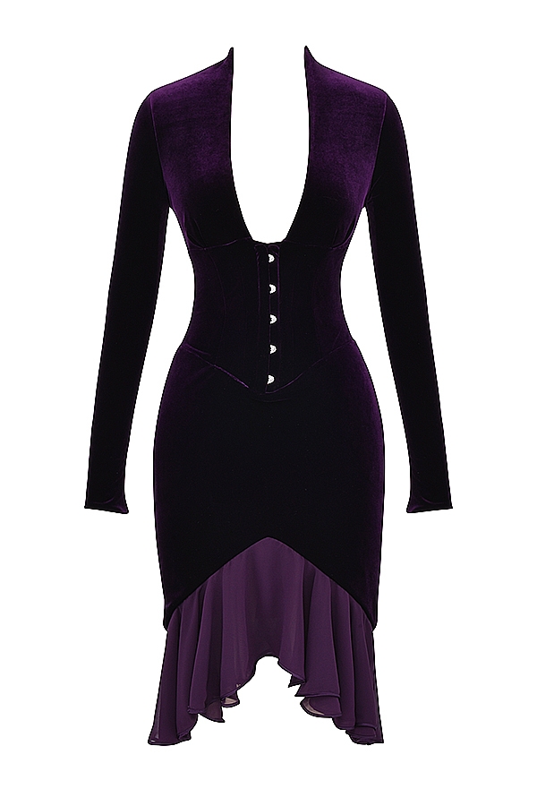 Dahna-Dark Purple Velvet Corset Dress