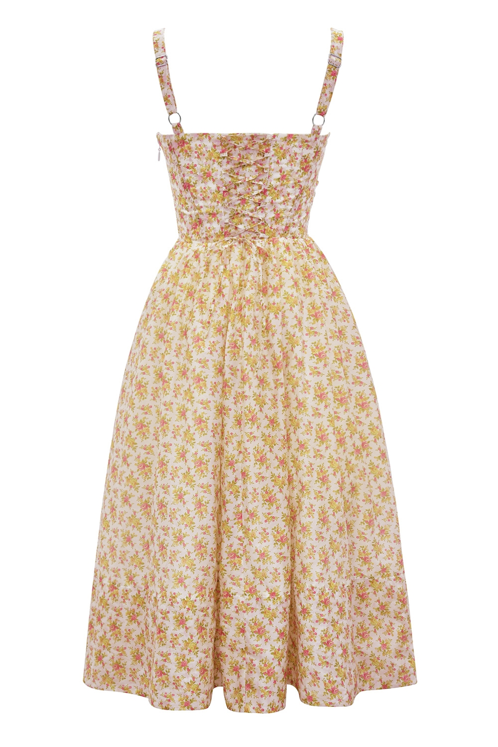 Kelly-Royal Rose Print Corset Midi Sundress